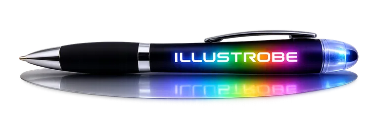 Illustrobe custom light-up logo pen on pedestal