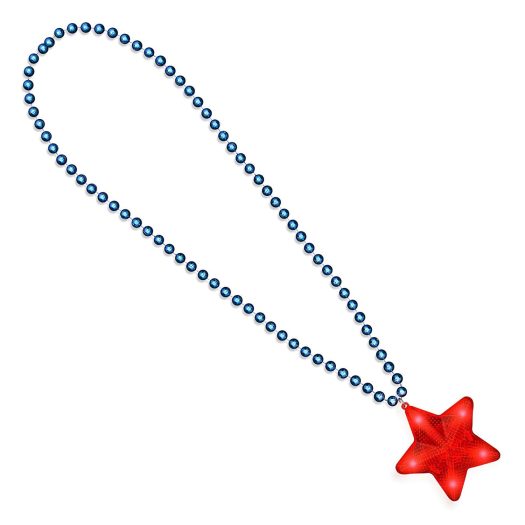Blue Beaded Necklace with Red LED Star 4th of July