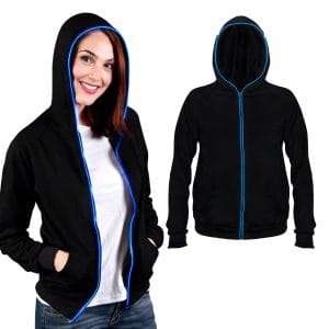 Electro Luminescent Zip Up Hoodie Blue Medium Electro Luminescent Zip Up Hoodie Blue Medium