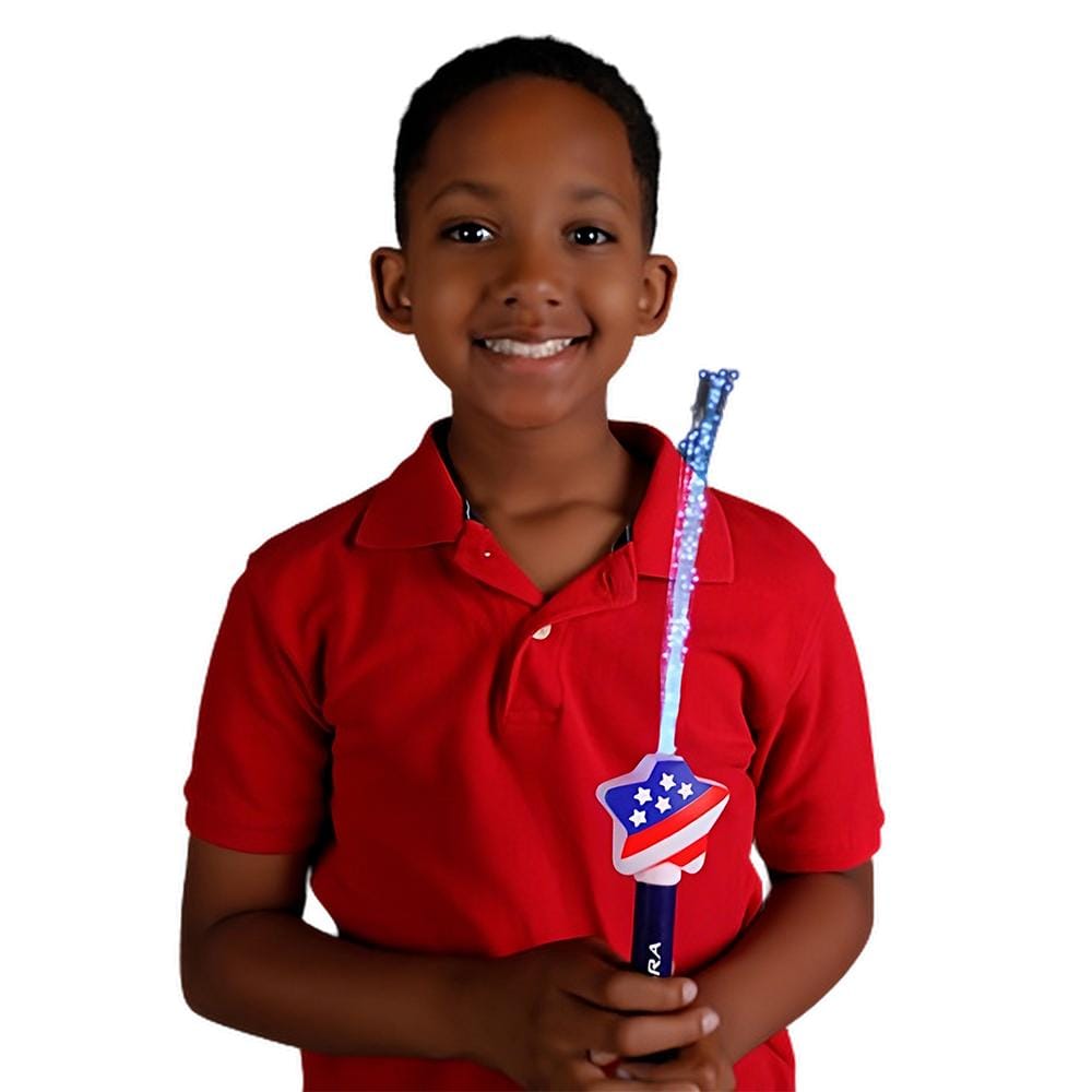 Fiber Optic Stars and Stripes Wand 2 Inch Glow Sticks Fiber Optic Stars and Stripes Wand 2 Inch Glow Sticks 2