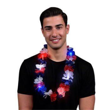 Light Up Hawaiian Lei Red White and Blue 4th of July