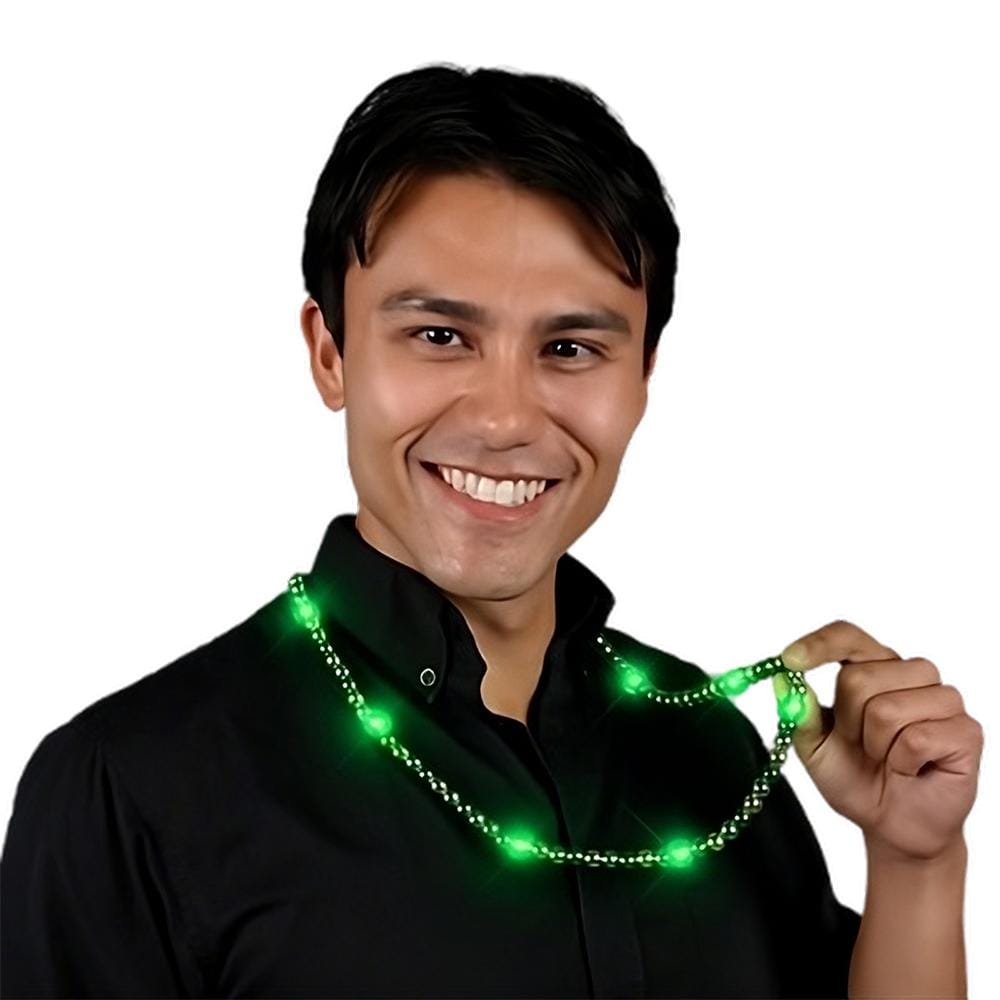LED Necklace with Green and Gold Metallic Beads for St Patricks Day All Products LED Necklace with Green and Gold Metallic Beads for St Patricks Day All Products 2