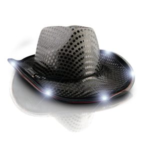LED Flashing Cowboy Hat with Black Sequins LED Flashing Cowboy Hat with Black Sequins