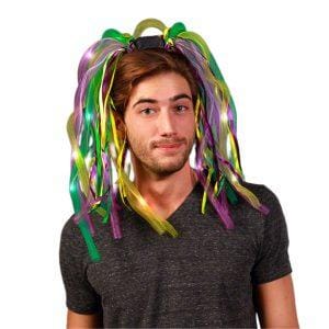 Purple Gold and Green Mardi Gras LED Noodle Headband Flashing Dreads Purple Gold and Green Mardi Gras LED Noodle Headband Flashing Dreads