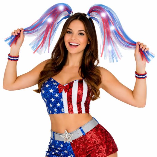Red White Blue Noodle Headband Flashing Dreads 4th of July 3