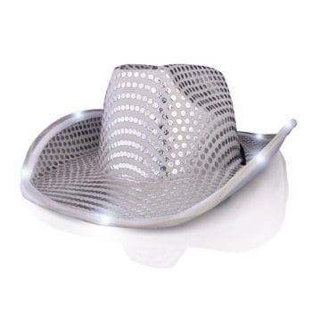 Light Up LED Flashing Cowboy Hat with White Sequins 4th of July Light Up LED Flashing Cowboy Hat with White Sequins 4th of July