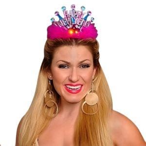Pack of 12 Happy New Year LED Tiara Assorted Pink or Blue Feathers Pack of 12 Happy New Year LED Tiara Assorted Pink or Blue Feathers