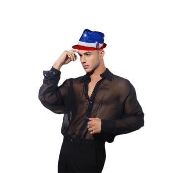 USA Flashing Fedora Hat with Red White and Blue Sequins 4th of July USA Flashing Fedora Hat with Red White and Blue Sequins 4th of July