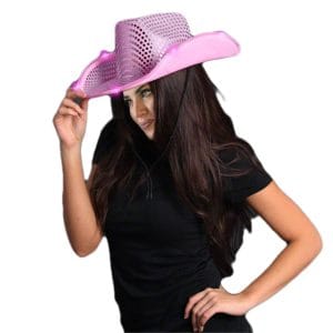 LED Flashing Cowboy Hat with Pink Sequins LED Flashing Cowboy Hat with Pink Sequins