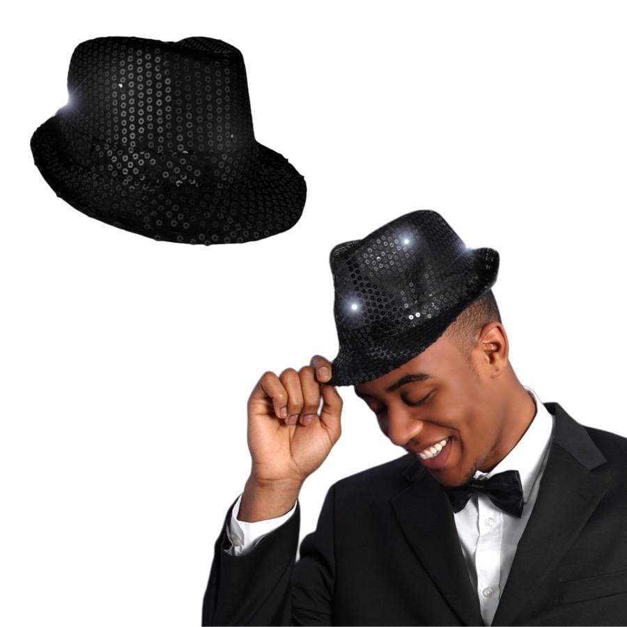 LED Flashing Fedora Hat with Black Sequins All Products LED Flashing Fedora Hat with Black Sequins All Products 2