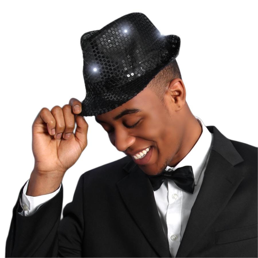 LED Flashing Fedora Hat with Black Sequins All Products LED Flashing Fedora Hat with Black Sequins All Products