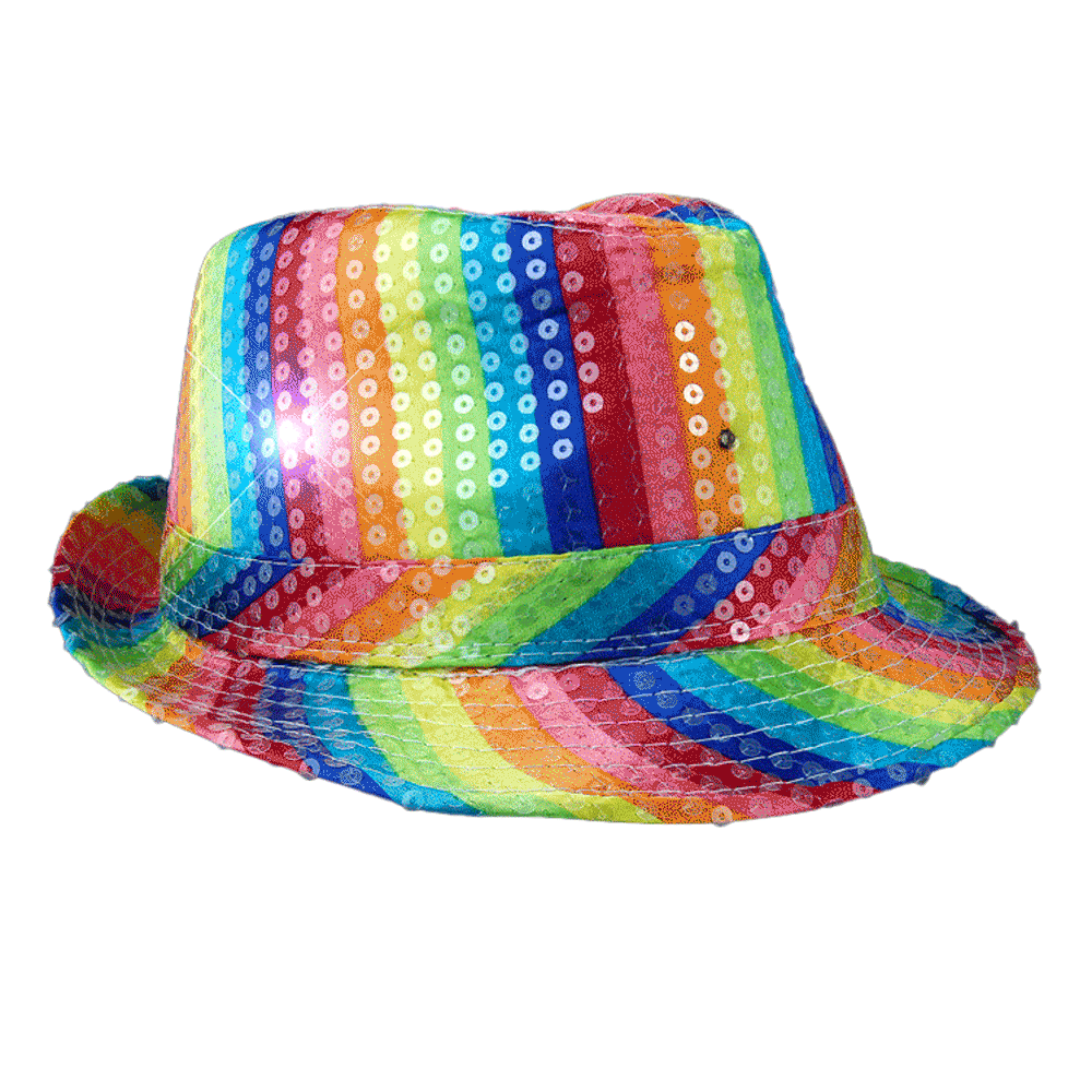 Light Up LED Flashing Fedora Hat with Rainbow Sequins All Products Light Up LED Flashing Fedora Hat with Rainbow Sequins All Products 3