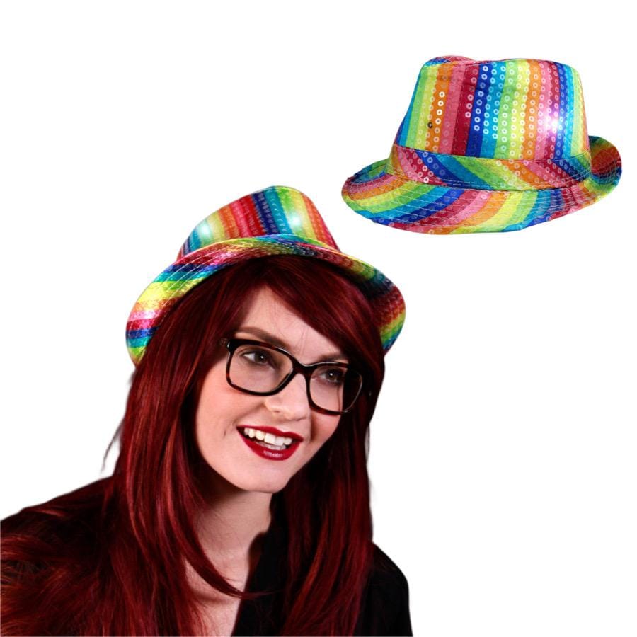 Light Up LED Flashing Fedora Hat with Rainbow Sequins All Products Light Up LED Flashing Fedora Hat with Rainbow Sequins All Products 2