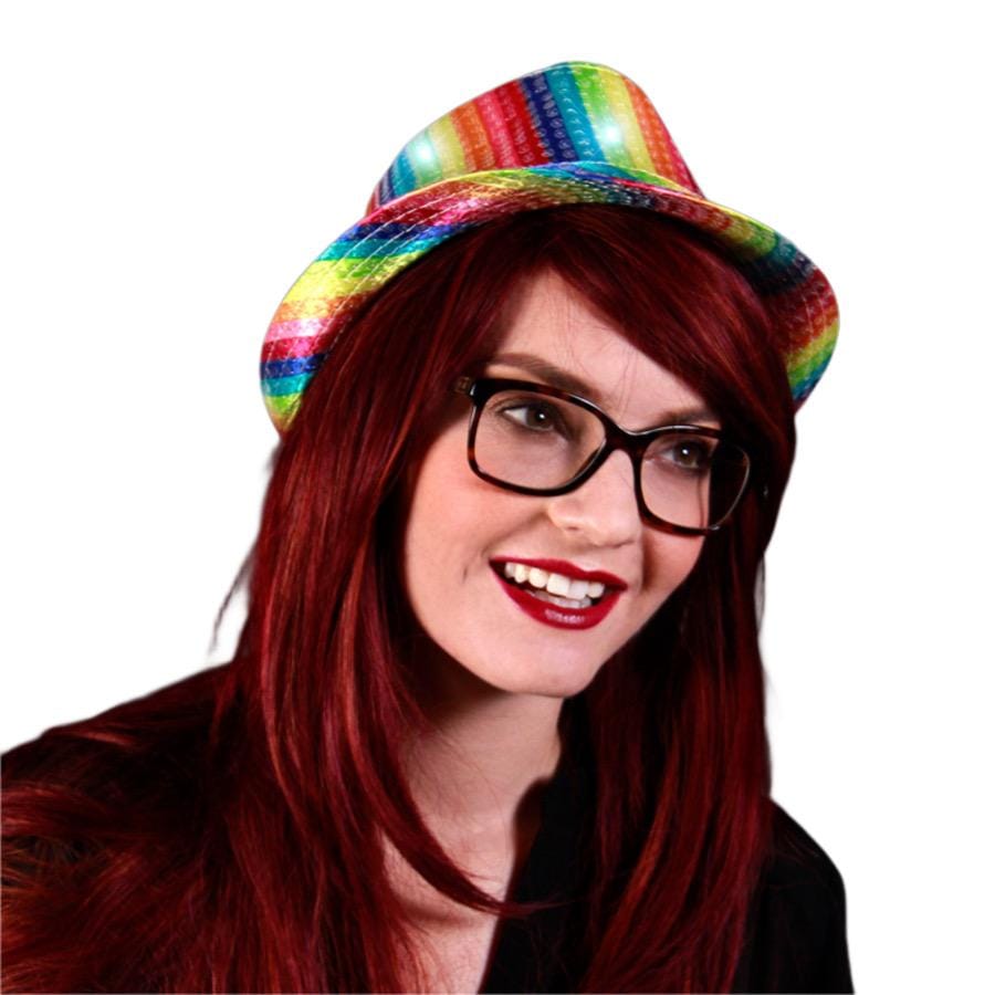 Light Up LED Flashing Fedora Hat with Rainbow Sequins All Products Light Up LED Flashing Fedora Hat with Rainbow Sequins All Products