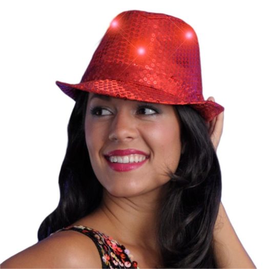 Light Up LED Flashing Fedora Hat with Red Sequins All Products 3