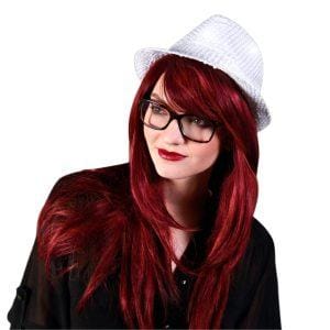 Light Up LED Flashing Fedora Hat with White Sequins Light Up LED Flashing Fedora Hat with White Sequins