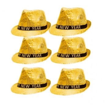 Light Up LED Happy New Year Fedora Gold Pack of 6 All Products Light Up LED Happy New Year Fedora Gold Pack of 6 All Products