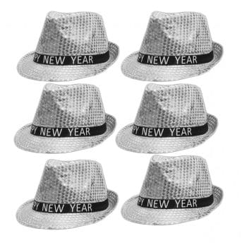 Light Up LED Happy New Year Fedora Silver Pack of 6 All Products Light Up LED Happy New Year Fedora Silver Pack of 6 All Products
