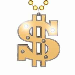 Light Up Gold Dollar Money Sign Charm Beaded Necklace Light Up Gold Dollar Money Sign Charm Beaded Necklace