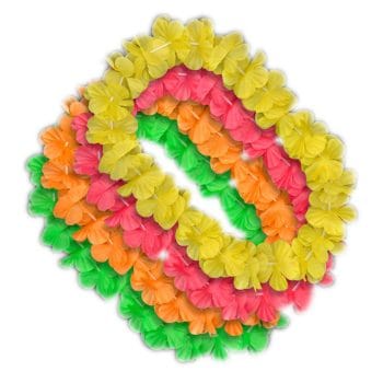 Hawaiian Flower Lei Necklace Assorted Neon Colors Pack of 12 All Products