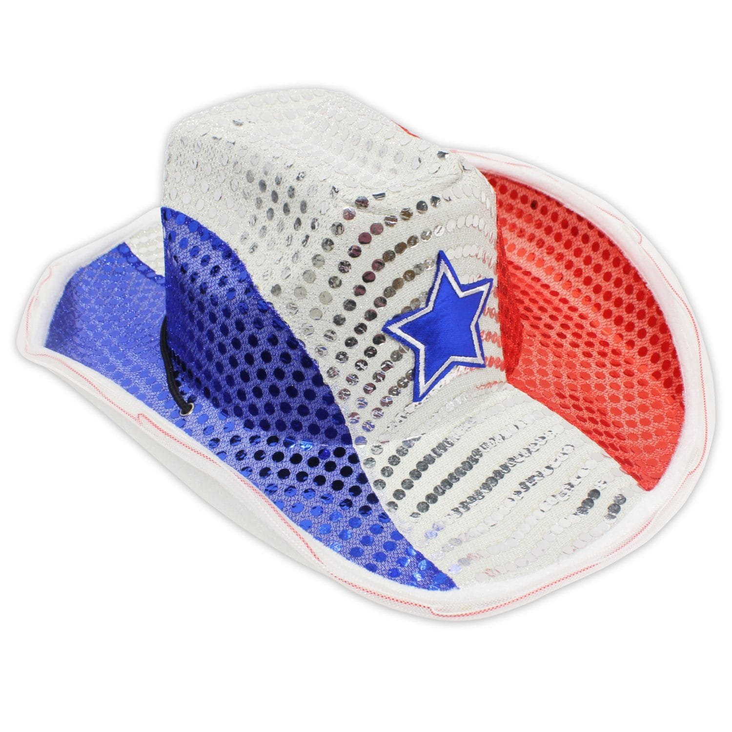 Flashing Cowboy Hat with Red White and Blue Sequins 4th of July Flashing Cowboy Hat with Red White and Blue Sequins 4th of July 3