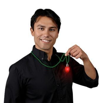 Flashing LED Red Vintage Christmas Bulb Necklace with Green Beads All Products 3