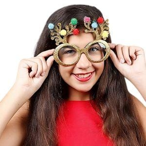 Gold Glitter Christmas Holiday Reindeer Antlers Animal Glasses Gold Glitter Christmas Holiday Reindeer Antlers Animal Glasses