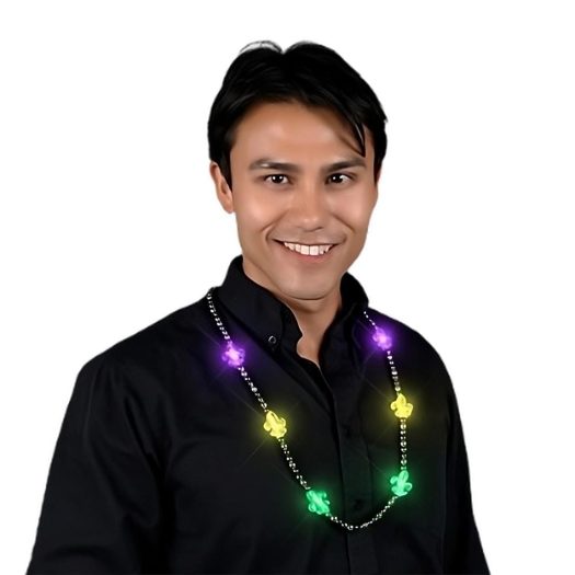 Flashing Fleur de Lis Charm Mardi Gras Beaded Necklace for Fat Tuesday All Products 3