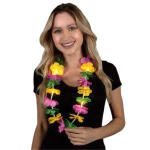 Light Up Hawaiian Flower Lei Necklace Mardi Gras Light Up Hawaiian Flower Lei Necklace Mardi Gras