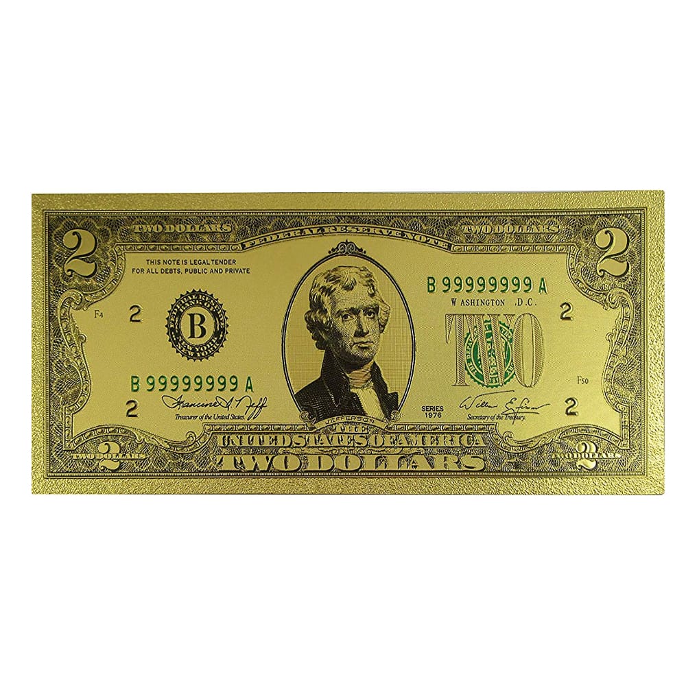2 Dollar Commemorative Collectible Premium Replica Paper Money Bill 24k Gold Plated Fake Currency Banknote Art Holiday Decoration 24K Gold and Silver Plated Replica Bills 2 Dollar Commemorative Collectible Premium Replica Paper Money Bill 24k Gold Plated Fake Currency Banknote Art Holiday Decoration 24K Gold and Silver Plated Replica Bills 2