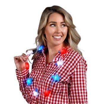 Jumbo Stars Red White and Blue LED String Lights Necklace 4th of July