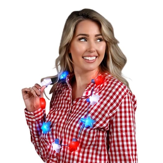 Jumbo Stars Red White and Blue LED String Lights Necklace 4th of July