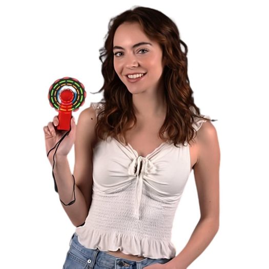 Portable Light Up Mini Cooling Fan with Red Handle 2 Inch Glow Sticks