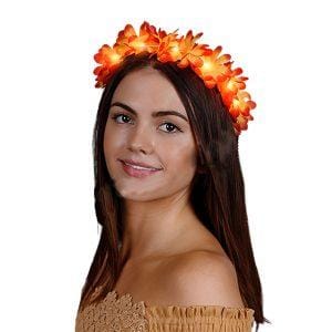 Light Up Flashing Orange Flower Crown Stretchy Headband