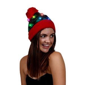 Light Up Black Red Pompom Beanie Hat Light Up Black Red Pompom Beanie Hat