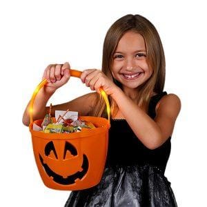 Pumpkin Jack O Lantern Candy Bucket Flashing Handle Pumpkin Jack O Lantern Candy Bucket Flashing Handle
