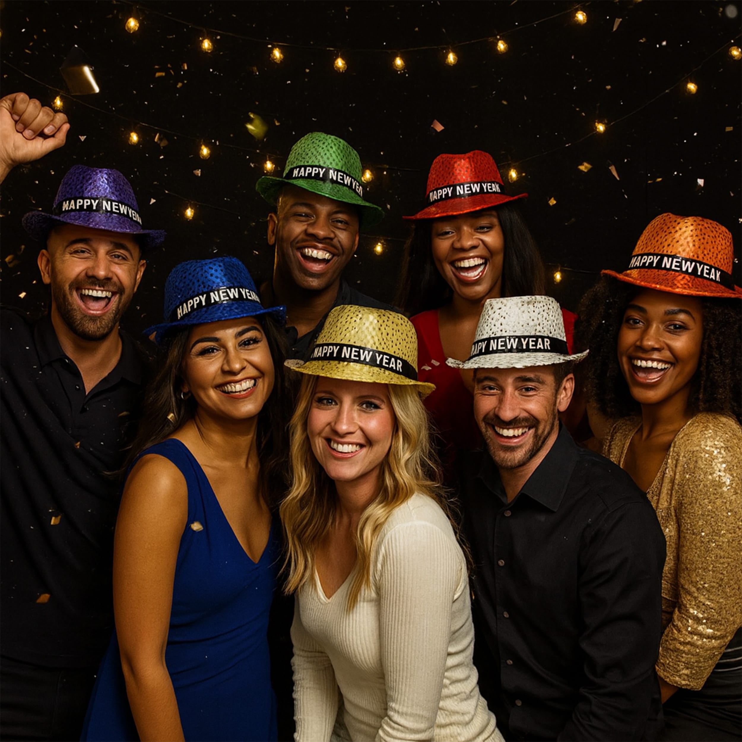 Light Up Happy New Year Sequin Fedoras Pack of 12 All Products Light Up Happy New Year Sequin Fedoras Pack of 12 All Products 2