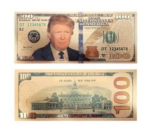 100 USD President Donald Trump Collectible Gold Plated Fake Bank Note 24K Gold and Silver Plated Replica Bills 100 USD President Donald Trump Collectible Gold Plated Fake Bank Note 24K Gold and Silver Plated Replica Bills