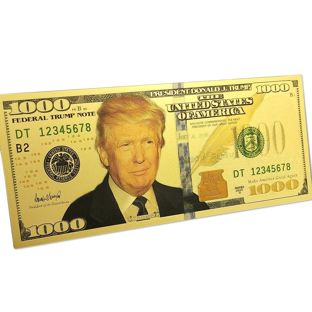 1000 USD Commemorative President Donald Trump Collectible Gold Plated Fake Bank Note 24K Gold and Silver Plated Replica Bills 1000 USD Commemorative President Donald Trump Collectible Gold Plated Fake Bank Note 24K Gold and Silver Plated Replica Bills 2