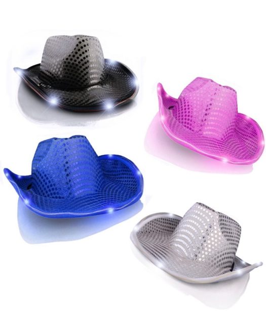 Light Up Flashing Sequin Cowboy Hat Blue Silver Pink Black Pack of 12 All Products 3