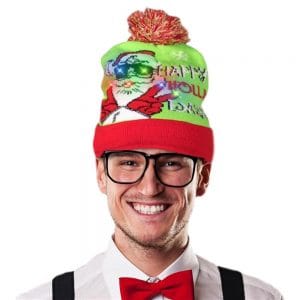 Light Up Happy Holla Days Knit Pom Pom Beanie Hat Pack of 6