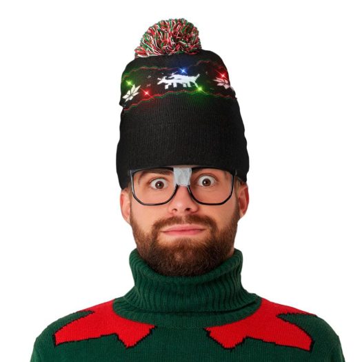Light Up Reindeer Knit Pom Pom Beanie Hat Pack of 6 All Products Light Up Reindeer Knit Pom Pom Beanie Hat Pack of 6 All Products