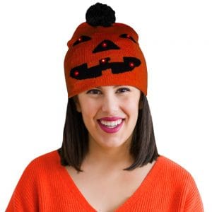 Light Up Monster Pumpkin Knit Pom Pom Beanie Pack of 6 Light Up Monster Pumpkin Knit Pom Pom Beanie Pack of 6