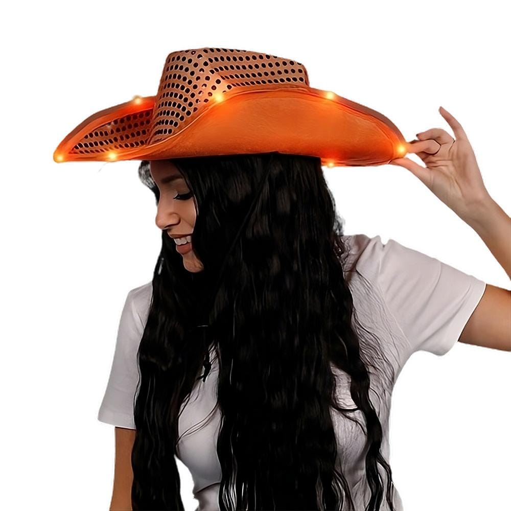 LED Flashing Cowboy Hat with Orange Sequins All Products LED Flashing Cowboy Hat with Orange Sequins All Products 3