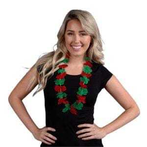 Non Light Up Hawaiian Flower Christmas Lei Necklace Red Green Non Light Up Hawaiian Flower Christmas Lei Necklace Red Green