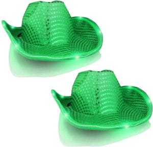 LED Flashing Cowboy Hat with Green Sequins Pack of 2 LED Flashing Cowboy Hat with Green Sequins Pack of 2