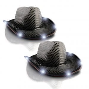 LED Flashing Cowboy Hat with Black Sequins Pack of 2 LED Flashing Cowboy Hat with Black Sequins Pack of 2