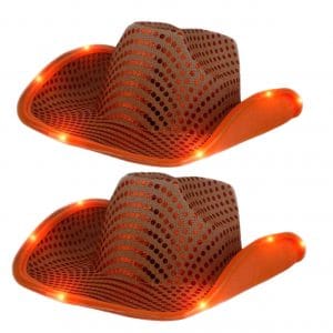 LED Flashing Cowboy Hat with Orange Sequins Pack of 2 LED Flashing Cowboy Hat with Orange Sequins Pack of 2