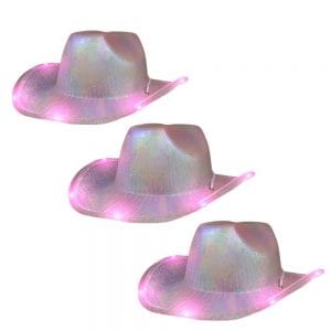 Light Up Glorious Luminous Sheen Metallic Cowboy Space Cowgirl Hat Pink LED Pack of 3 Light Up Glorious Luminous Sheen Metallic Cowboy Space Cowgirl Hat Pink LED Pack of 3