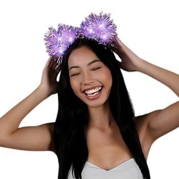 White LED Tinsel Fluffy Cat Ears Headband All Products